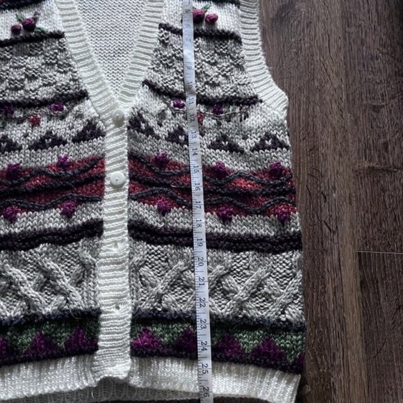 VINTAGE 90s Hand Knit Cardigan Sweater Vest Size 18W - Picture 7 of 7